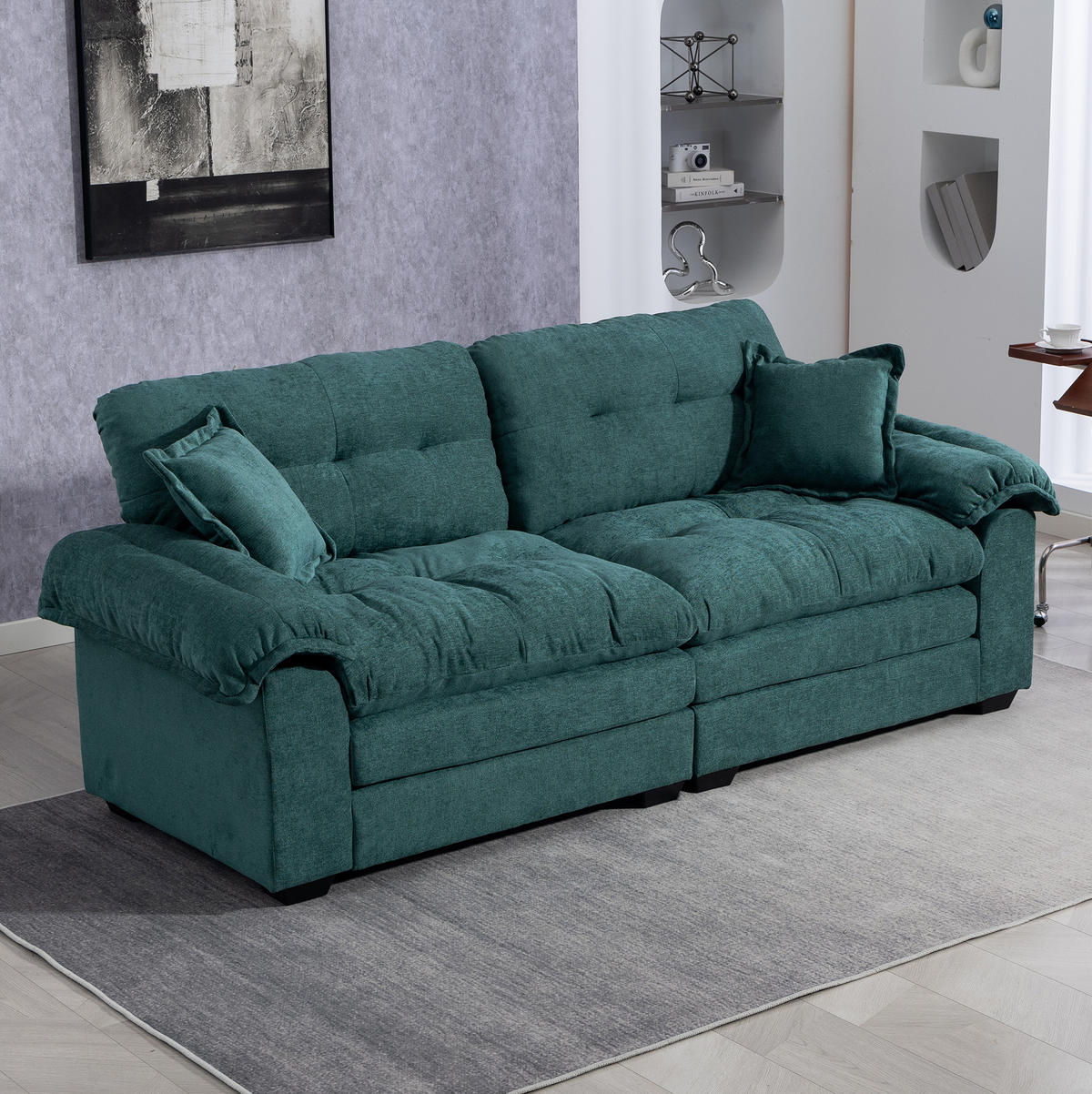 SOFA mit Tiefsitz 214 cm Chenille Grün 2-Sitzer - Grün, Kunststoff (214/93/89cm) - Meubliv
