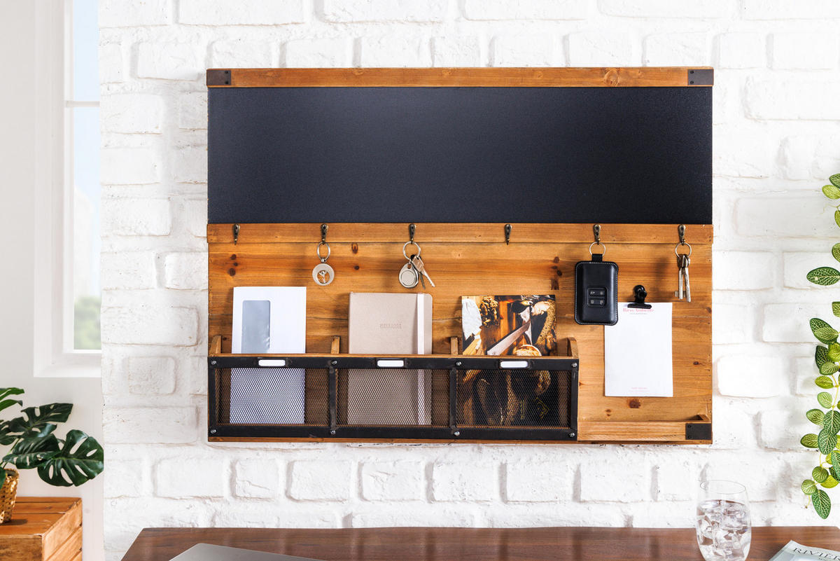 SCHLÜSSELBOARD HERITAGE Pinie Natur 80 cm - Schwarz/Braun, Holz/Metall (80/60/11cm) - riess-ambiente