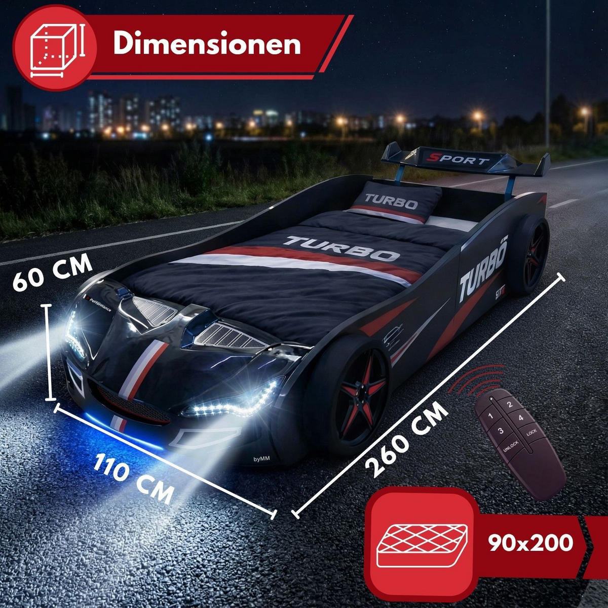 AUTOBETT GTE mit Rollrost, Licht und Sound Farbe Weiß - Weiß, Holzwerkstoff (90/200cm) - Coemo