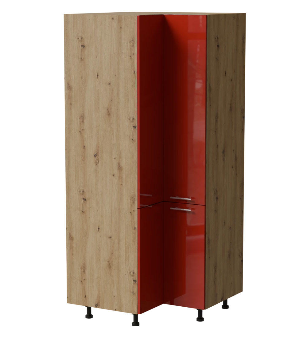 ECKVORRATSSCHRANK Brerra D24N/207 Eiche Artisan / RAL 3002 karminrot Hochglanz 90 / 90 / 207cm - Rot/Eiche Artisan, Holz/Holzwerkstoff (90/207/90cm) - Feldmann-Wohnen