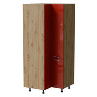 ECKVORRATSSCHRANK Brerra D24N/207 Eiche Artisan / RAL 3002 karminrot Hochglanz 90 / 90 / 207cm - Rot/Eiche Artisan, Holz/Holzwerkstoff (90/207/90cm) - Feldmann-Wohnen