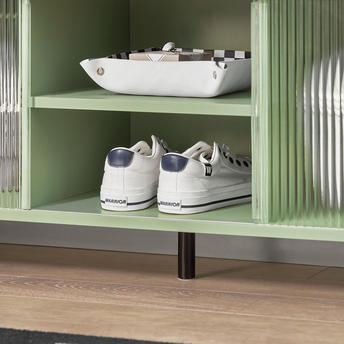 SCHUHBANK Grün - Grün, Leder/Holzwerkstoff (110/46/34cm) - SoBuy