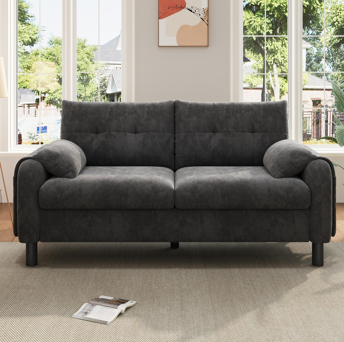 SOFA 2-Sitzer 158 x 80 x 88,5 cm Chenille Gray - Grau, Holzwerkstoff (158/88.5/80cm) - Meubliv