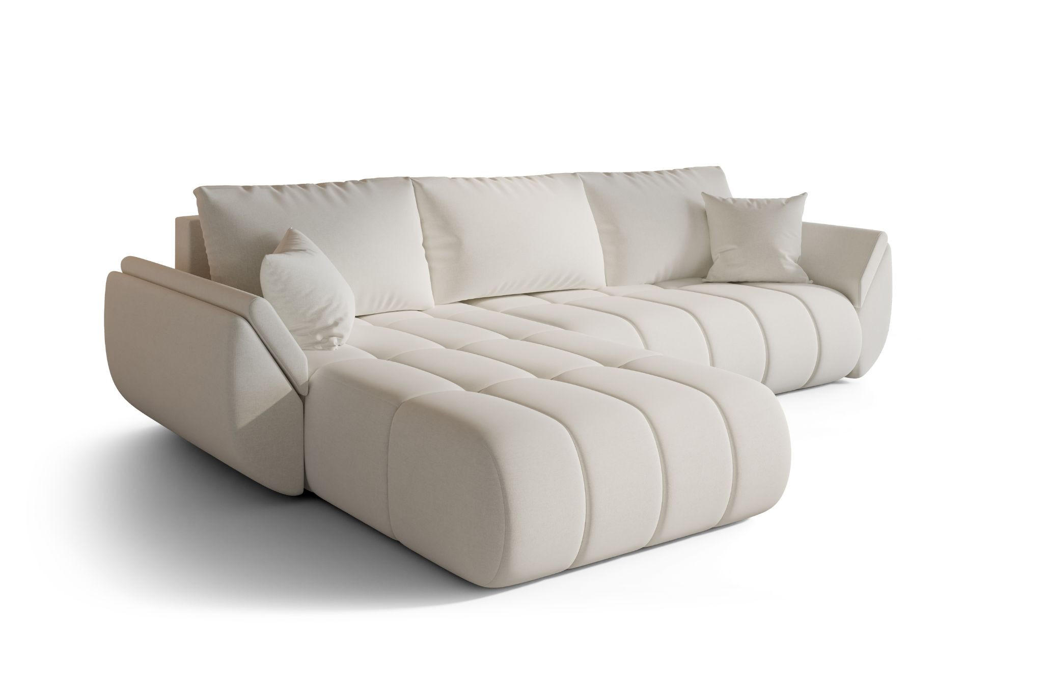 ECKSOFA TOKYO PREMIUM mit Schlaffunktion, Stoff WIND, Ecru, Links - Ecru, Holz (280/190cm) - Kaiser Möbel