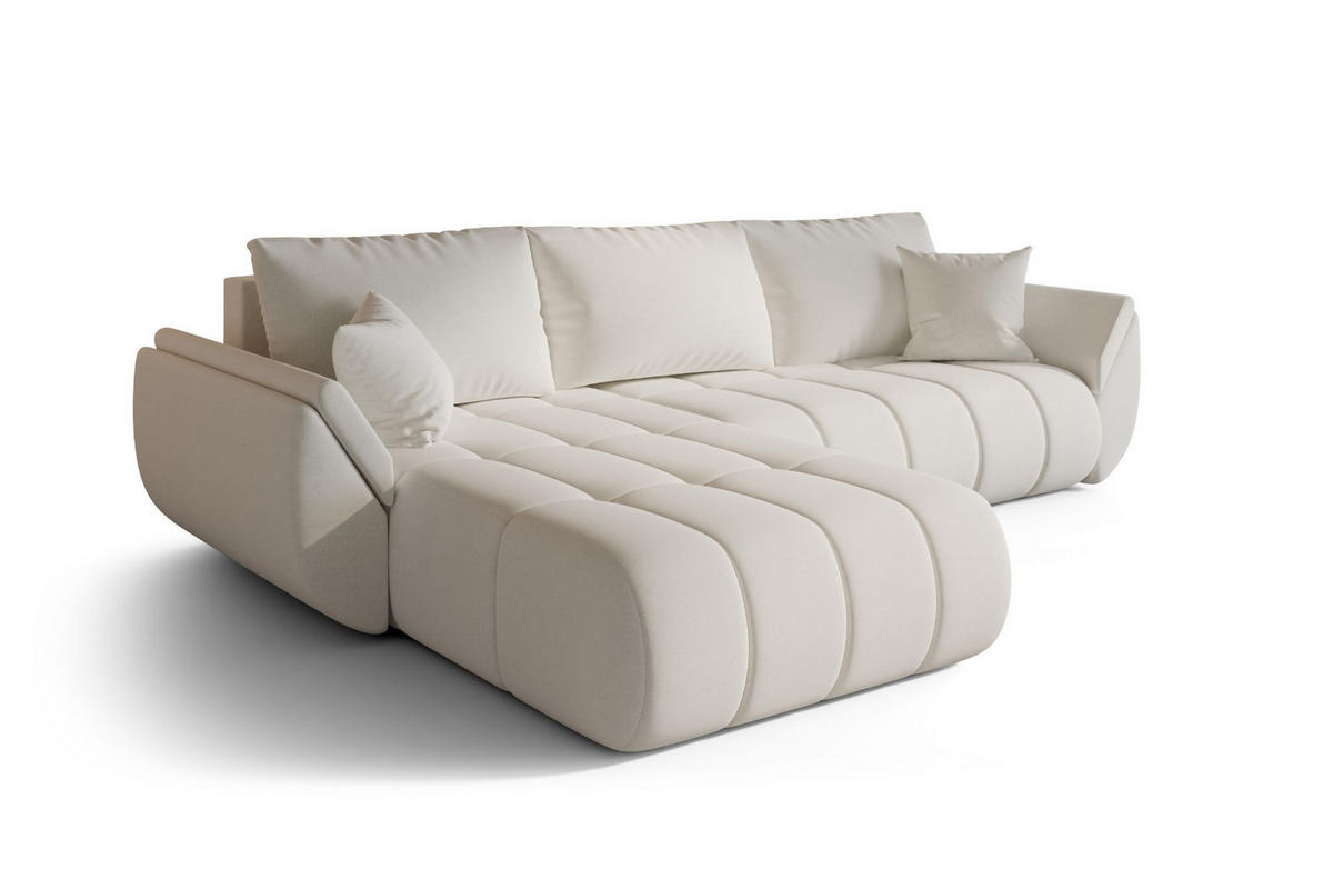 ECKSOFA TOKYO PREMIUM mit Schlaffunktion, Stoff WIND, Ecru, Links - Ecru, Holz (280/190cm) - Kaiser Möbel