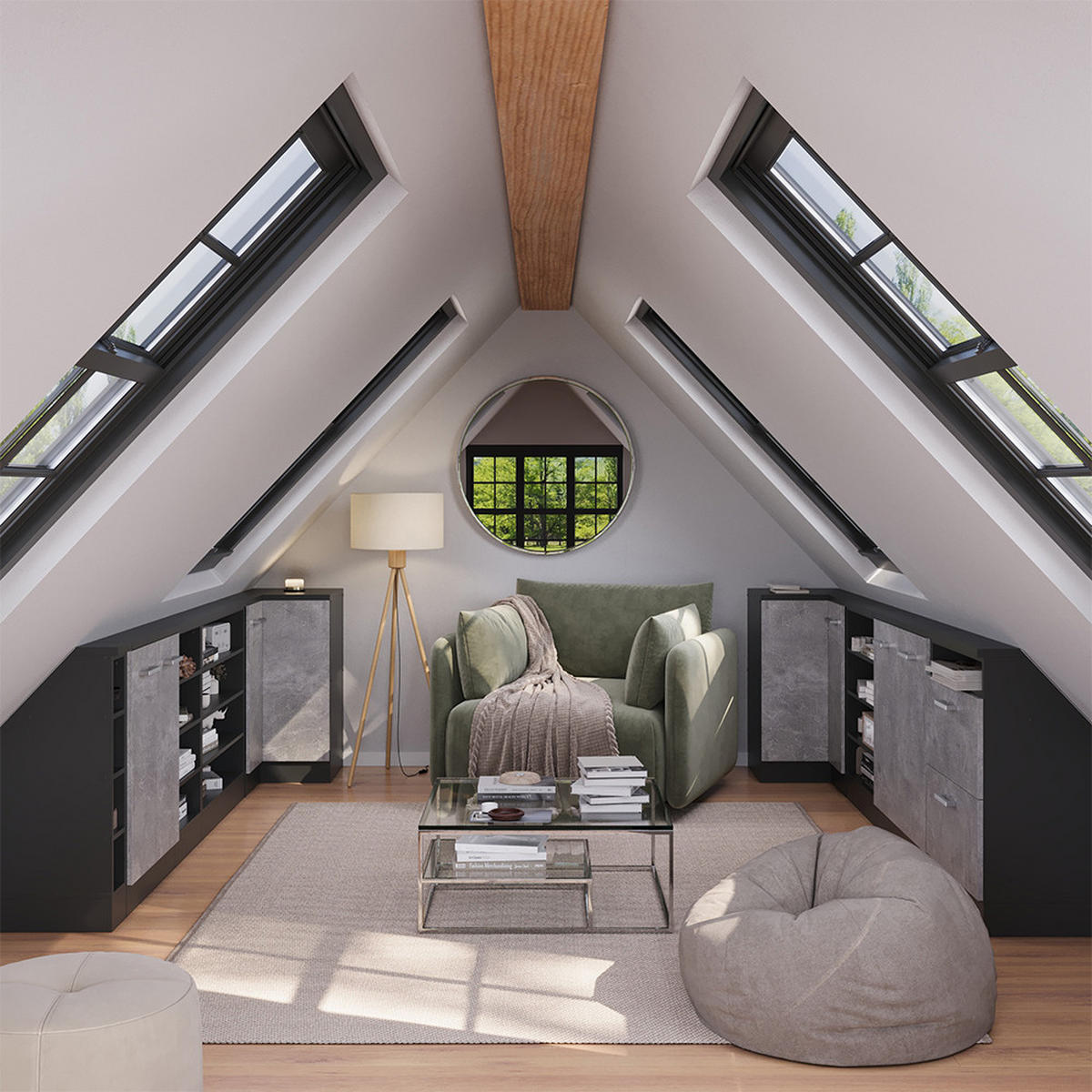 DACHSCHRÄGENSCHRANK ECKSCHRANK Rion Beton/Anthrazit 75.6 x 81.6 cm mit 1 Tür - Anthrazit/Grau, Holzwerkstoff (75.6/81.6/75.6cm) - Vicco