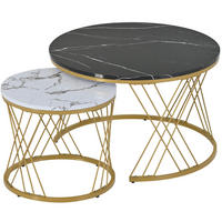 COUCHTISCH-SET 70/70/45 cm Schwarz aus Holzwerkstoff mit Marmormuster-Furnier im Nesting-Design - Schwarz, Holzwerkstoff (70/70/45cm) - OKWISH