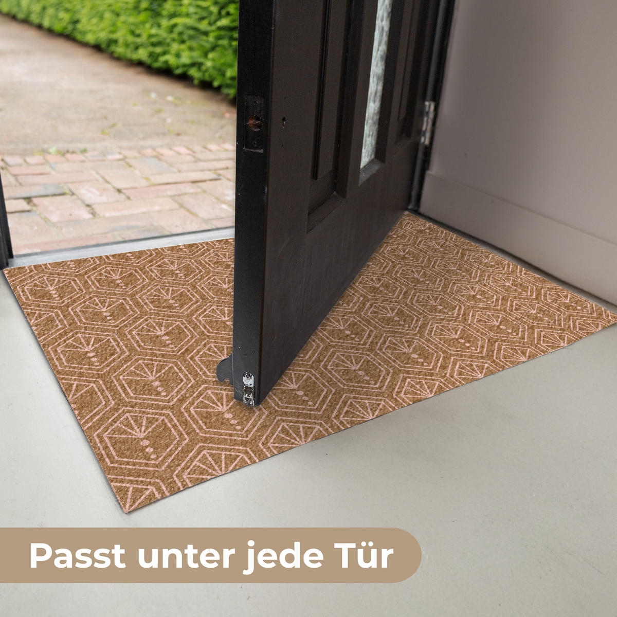 FUSSMATTE Braun - Rosa - Geometrisch - Gemustert 90x60 cm - Braun, Kunststoff (90/0.4cm) - MuchoWow