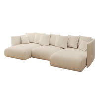 WOHNLANDSCHAFT mit Schlaffunktion und Bettkasten ONESK-U 304x165x40 Beige Cord - Beige, Holzwerkstoff/Kunststoff (304/90/165cm) - ALTDECOR