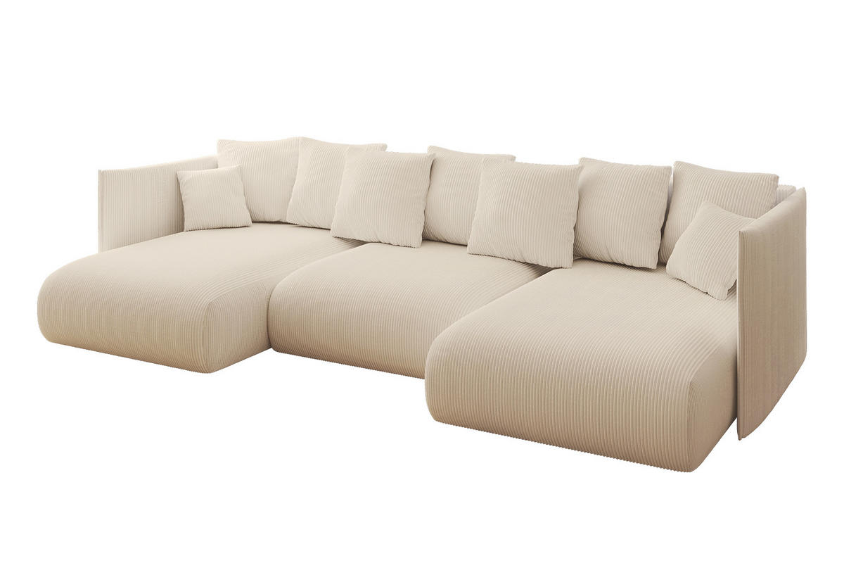 WOHNLANDSCHAFT mit Schlaffunktion und Bettkasten ONESK-U 304x165x40 Beige Cord - Beige, Holzwerkstoff/Kunststoff (304/90/165cm) - ALTDECOR