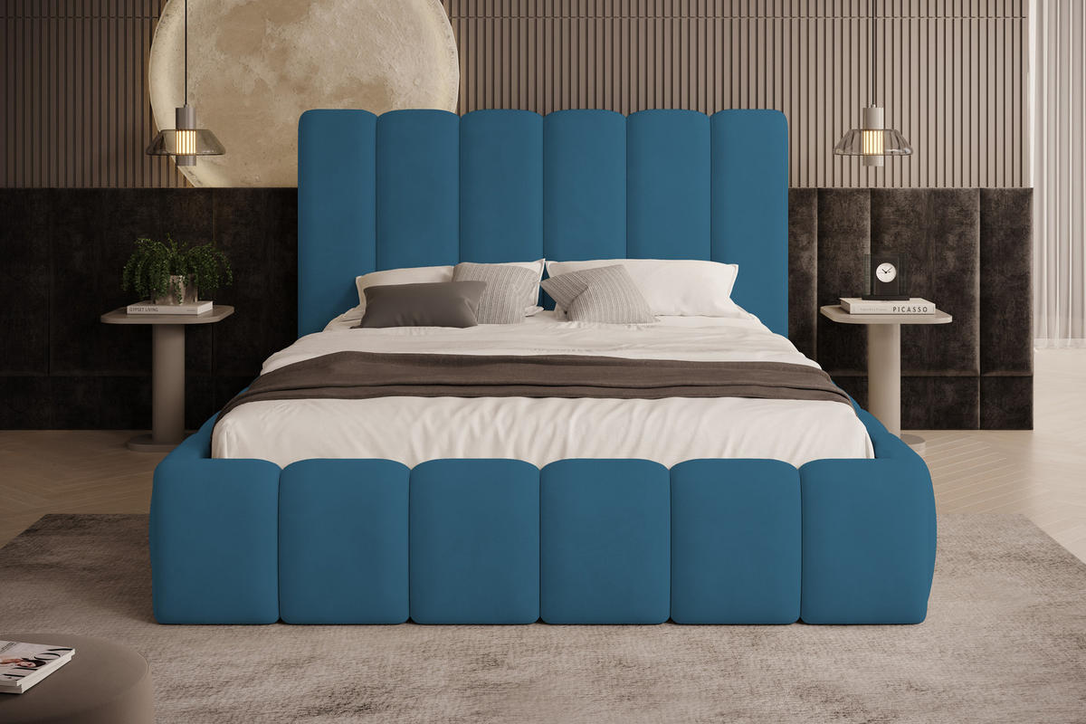 POLSTERBETT Vilo 140x200 mit Bettkasten und Stabilem Metallgestell - Blau, Textil (140/200cm) - Storez24