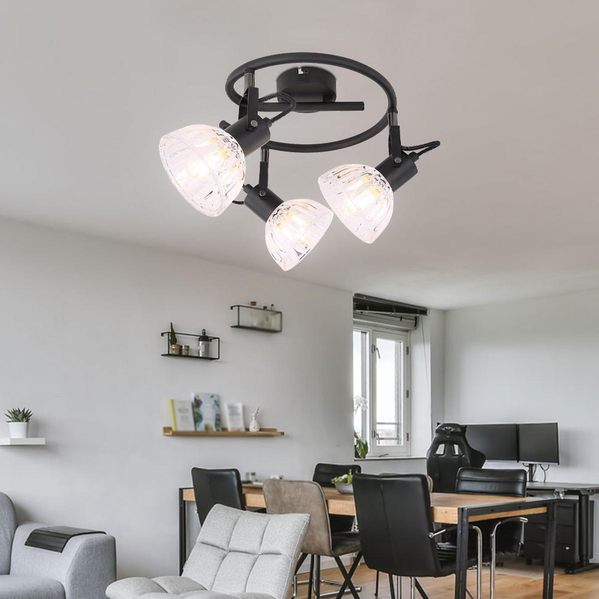 LED DECKENLEUCHTE Vernole Metall Schwarz - Schwarz, Glas (25/25/18cm) - Globo Lighting