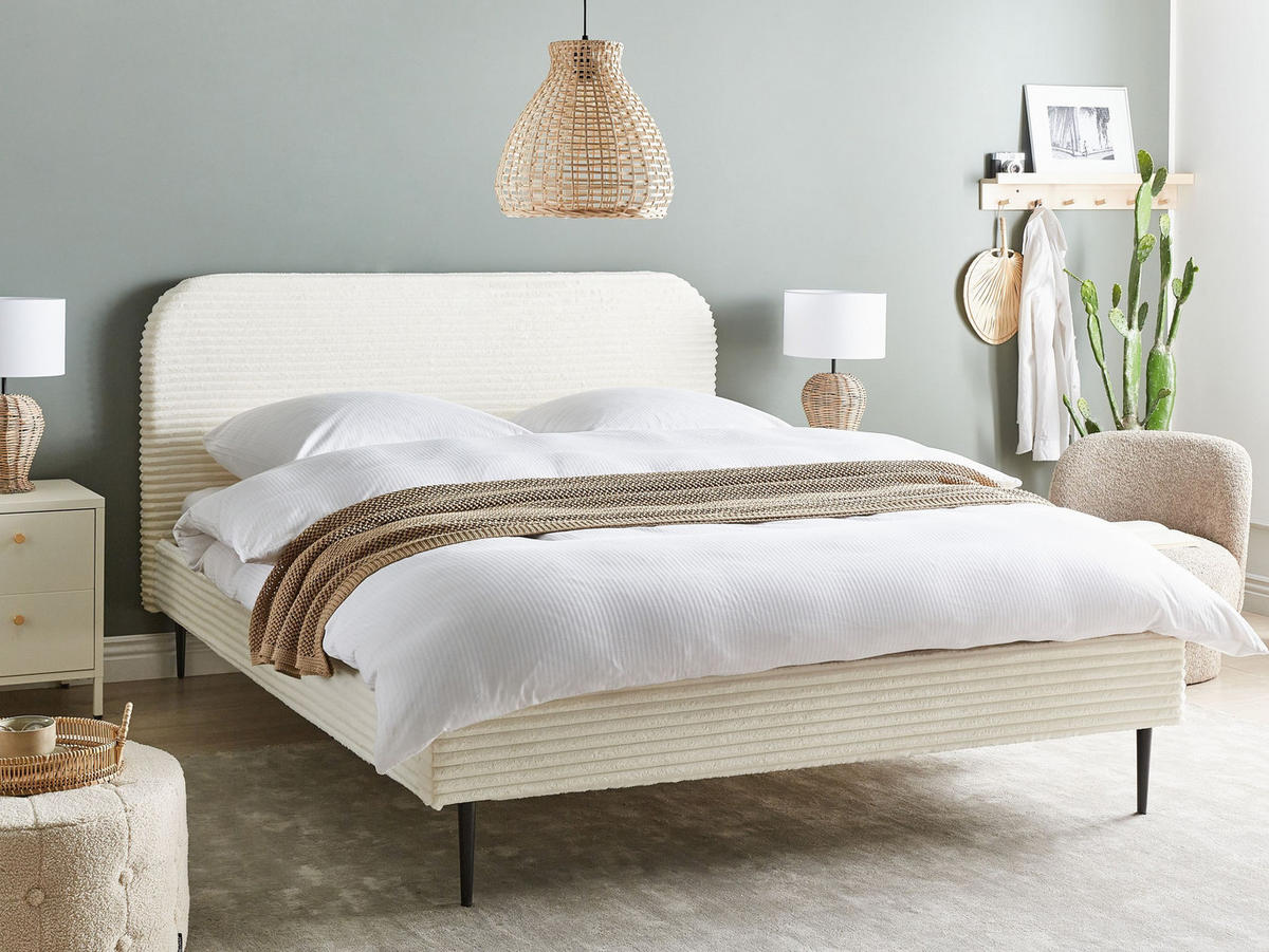 POLSTERBETT mit Lattenrost 160x200 cm Weiß Flayat - Creme, Textil (160/200cm) - Beliani