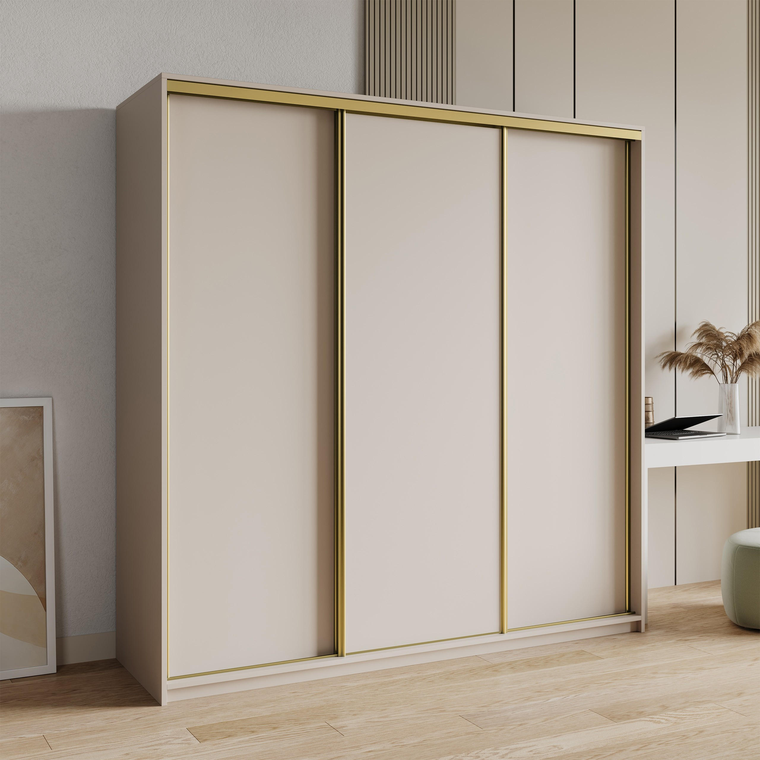 SCHWEBETÜRENSCHRANK NISSE 200/205/60 cm 3-türig Kaschmir - Kaschmir, Holzwerkstoff (200/205/60cm) - MASSENO
