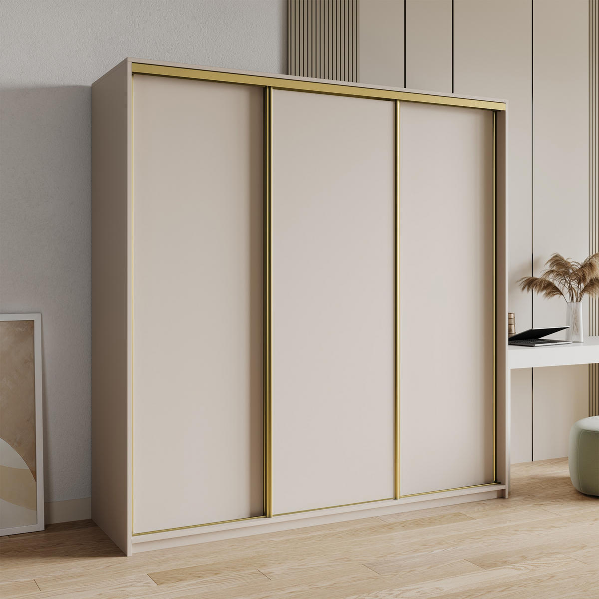 SCHWEBETÜRENSCHRANK NISSE 200/205/60 cm 3-türig Kaschmir - Kaschmir, Holzwerkstoff (200/205/60cm) - MASSENO