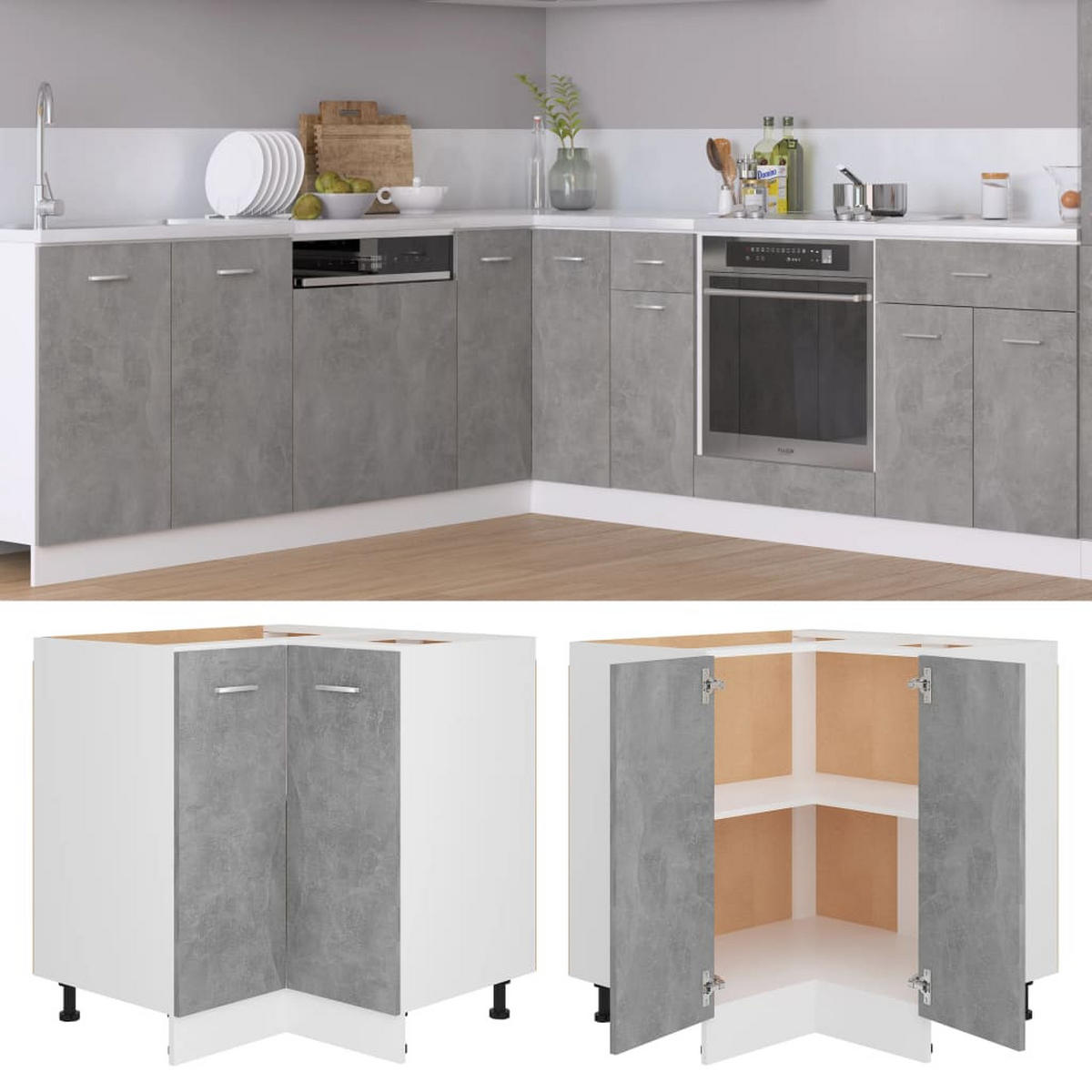 ECKUNTERSCHRANK Lyon Betongrau 75,5/75,5/81,5 Cm Holzwerkstoff - Hellgrau, Holzwerkstoff (75.5/81.5/75.5cm) - vidaXL