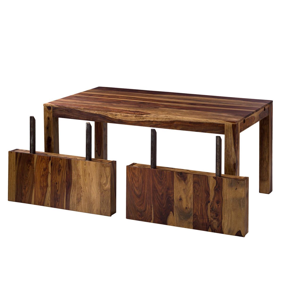 ESSTISCH mit Ansteckplatten - Sheesham massiv - Sheeshamfarben, Holz (90/160/77cm) - home24