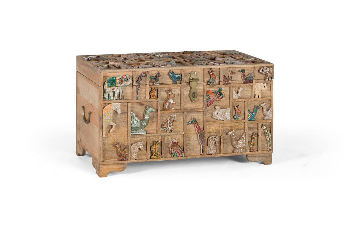 KOMMODE aus Mangoholz mit originalen mehrfarbigen Details - Chromfarben, Holz (80/47/40cm) - Giner y Colomer