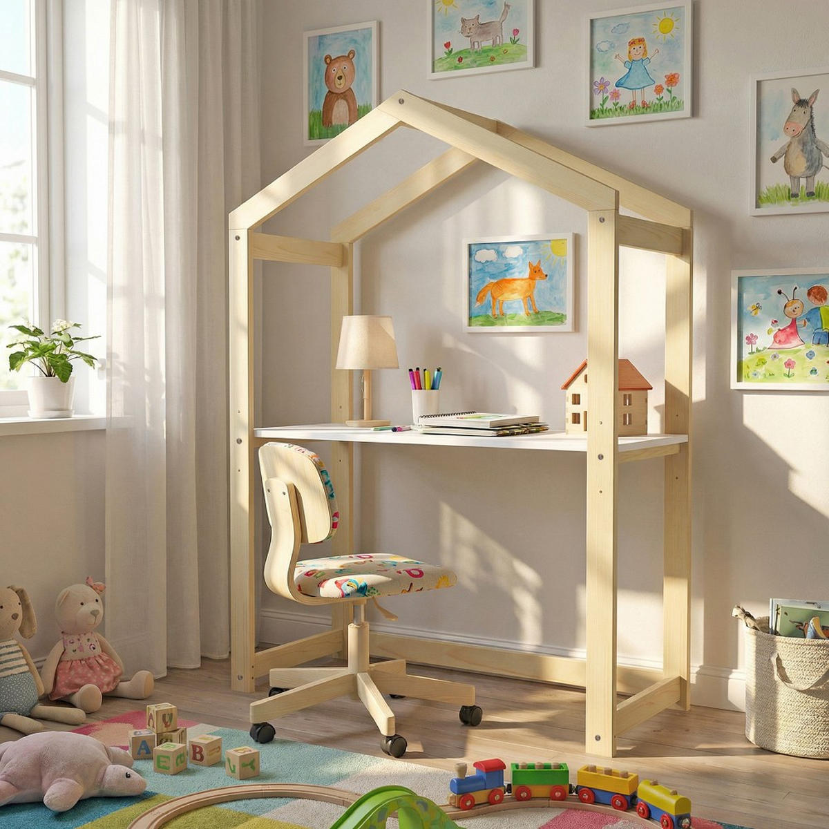 KINDERSCHREIBTISCH YOYO / Naturholz und Weiß - Naturfarben, Holz (50/151/120cm) - Weber Industries