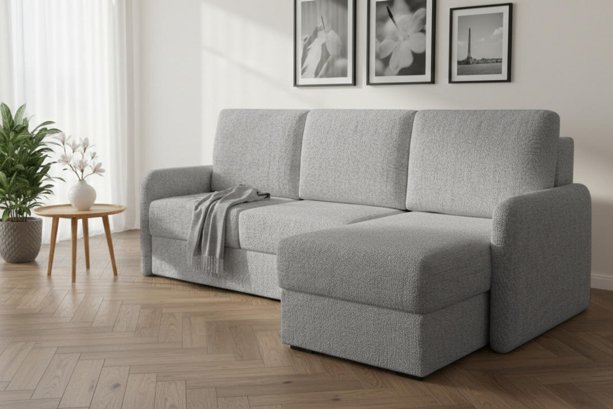 ECKSOFA BIANCO 215 cm breit in Stoff Grau rechts - Grau, Holzwerkstoff/Textil (215/145cm) - Deine Möbel 24