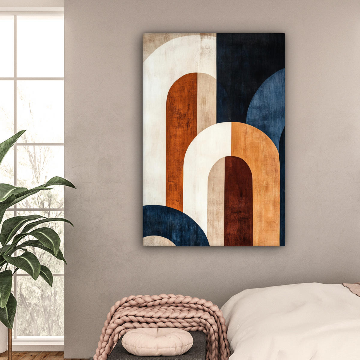 LEINWANDBILD Abstrakt - Formen - Dunkelblau 80x120 cm - Cognac, Textil (80/120cm) - MuchoWow