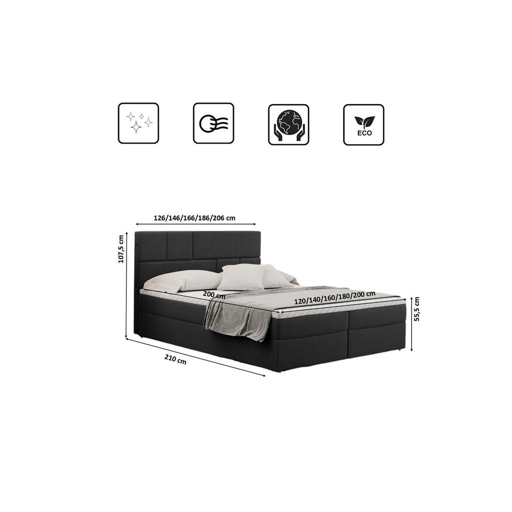 Thumbnail - Kaiser Möbel Boxbett, Dunkelgrau, Textil, H2, Höhe ca. 20 cm, einzeln stellbar, 120x200 cm, Schlafzimmer, Betten, Boxspr...