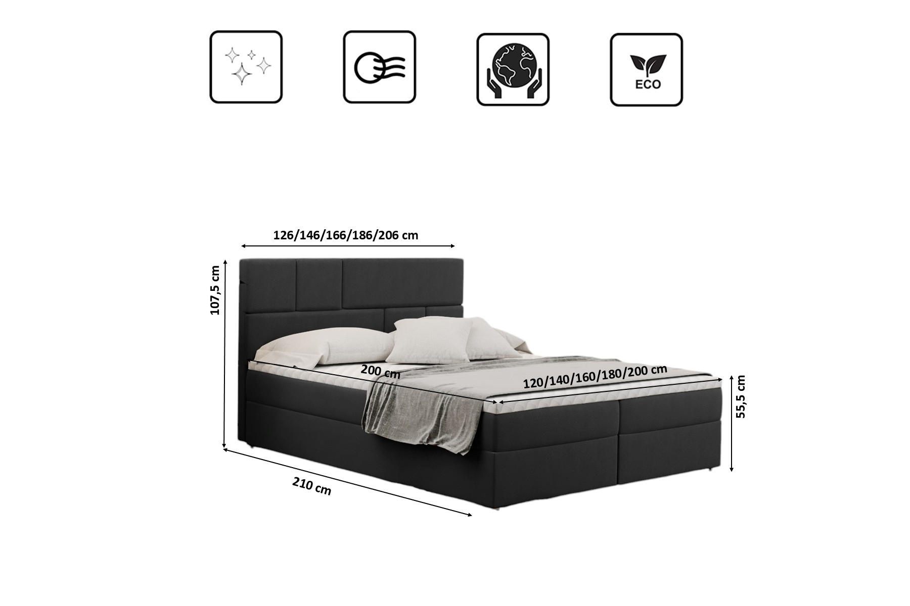 Thumbnail - Kaiser Möbel Boxbett, Dunkelgrau, Textil, H2, Höhe ca. 20 cm, einzeln stellbar, 140x200 cm, Schlafzimmer, Betten, Boxspr...