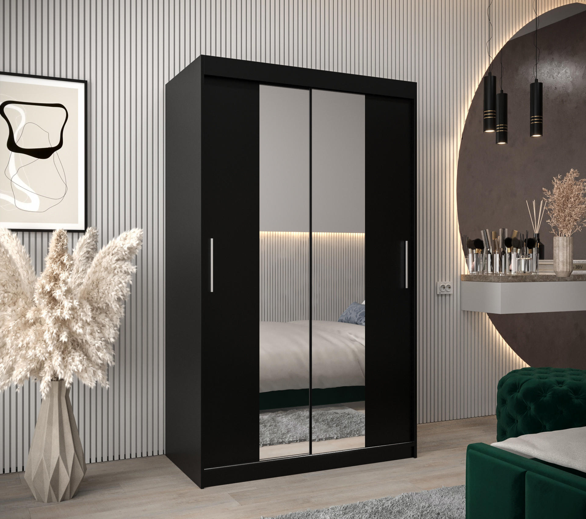 SCHWEBETÜRENSCHRANK 200/120/62 2-türig - Silberfarben/Schwarz, Holz/Kunststoff (120/200/62cm) - MÖBEL KRYSPOL