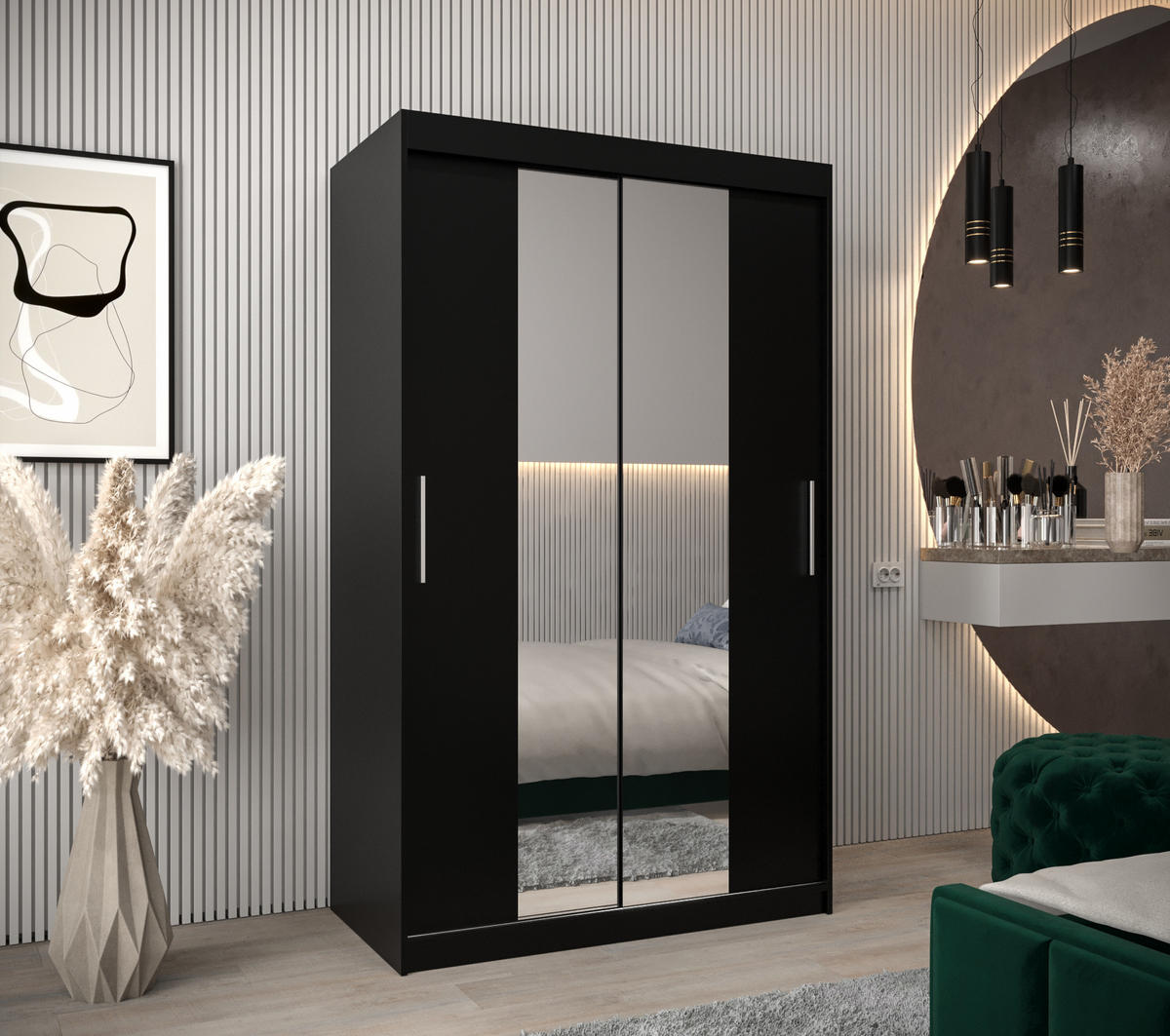 SCHWEBETÜRENSCHRANK 200/120/62 2-türig - Silberfarben/Schwarz, Holz/Kunststoff (120/200/62cm) - MÖBEL KRYSPOL