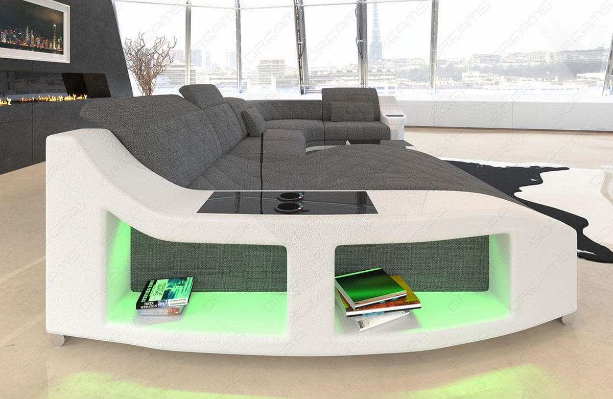 WOHNLANDSCHAFT Stoff Sofa Swing U Form Grau Weiß Strukturstoff - Grau, Kunststoff (404/90/220cm)