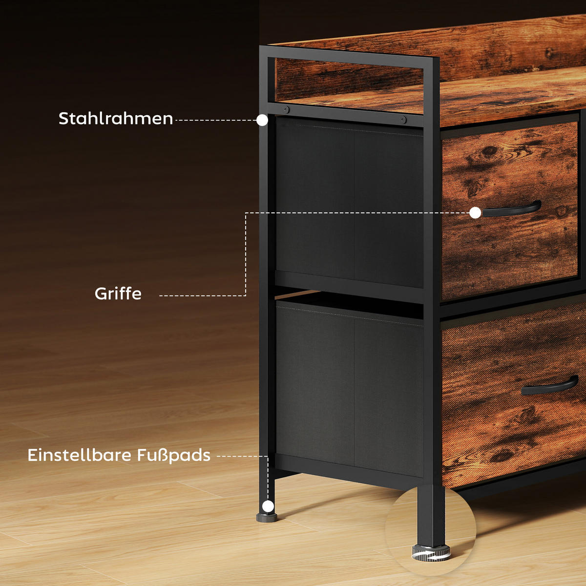 KOMMODE mit 5 Schubladen aus Stoff Kommodenschrank mit Stahlgestell Braun - Braun, Textil (29/63/98cm) - HOMCOM