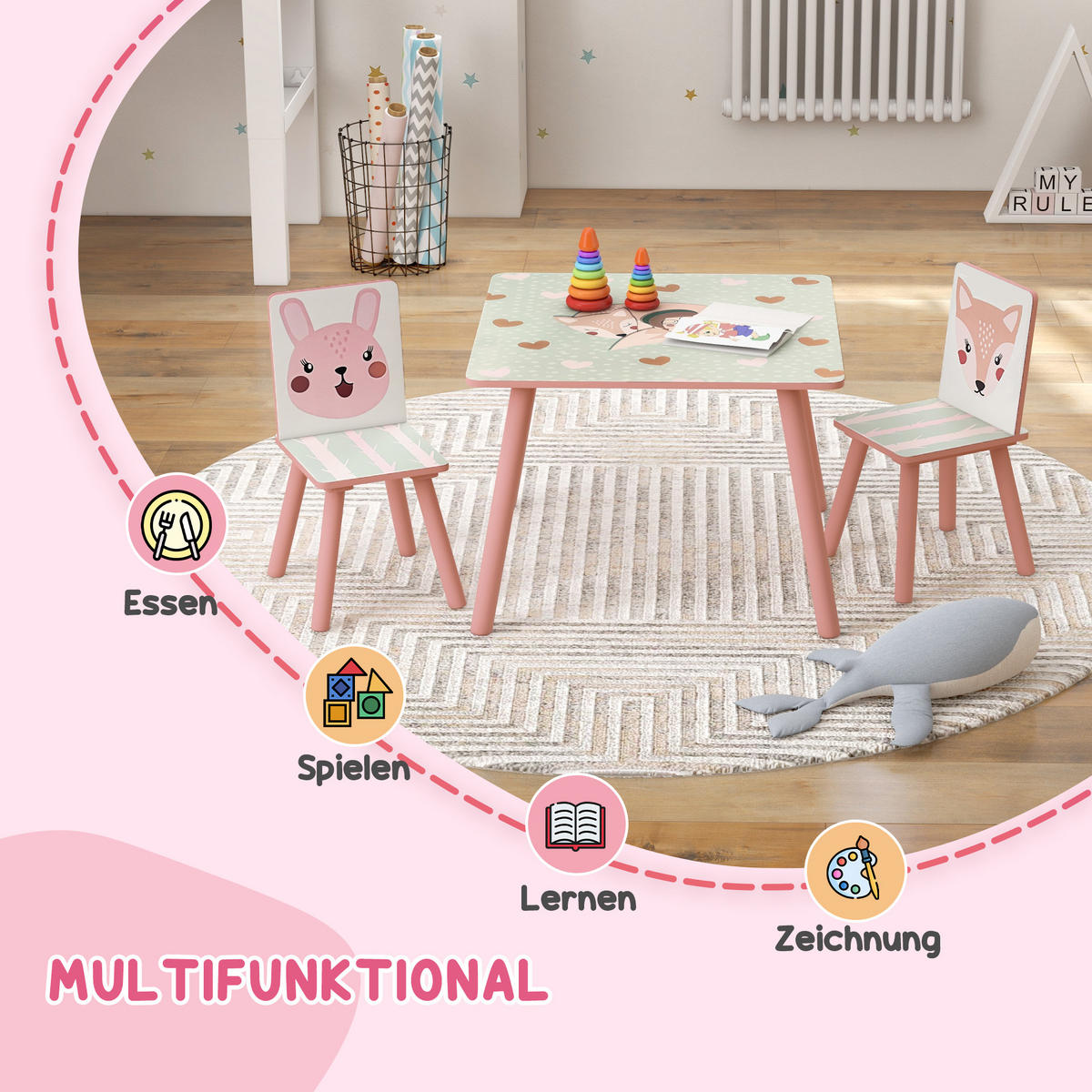 KINDERTISCHGRUPPE Rosa 60.0/60.0/44.0cm - Rosa, Holzwerkstoff (60/44/60cm)