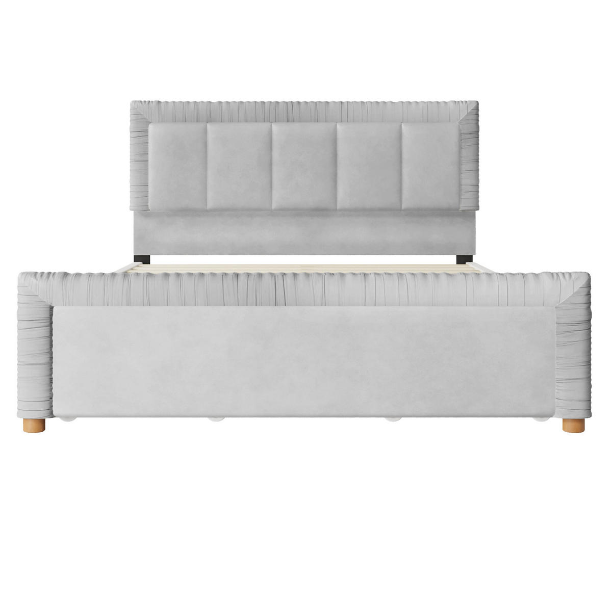 POLSTERBETT aus französischem Samt 140x200 cm Grau mit 2 Schubladen - Grau, Textil (140/200cm) - Modfu