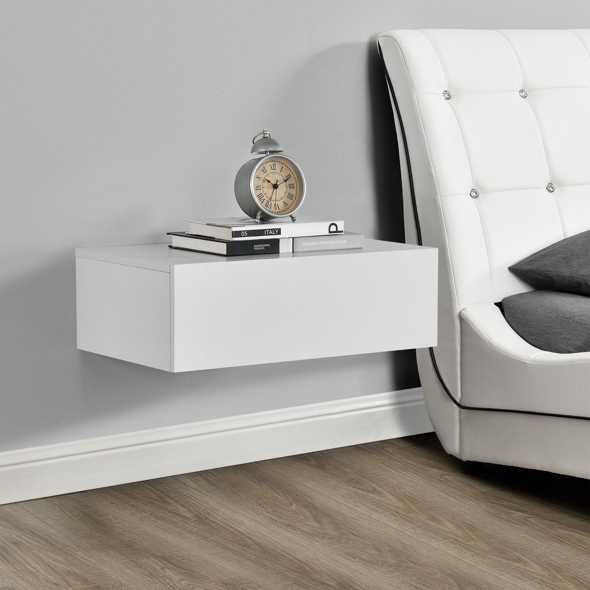 NÁSTĚNNÁ POLICE Oslo - bílá, kompozitní dřevo (46/15/30cm) - [en.casa]