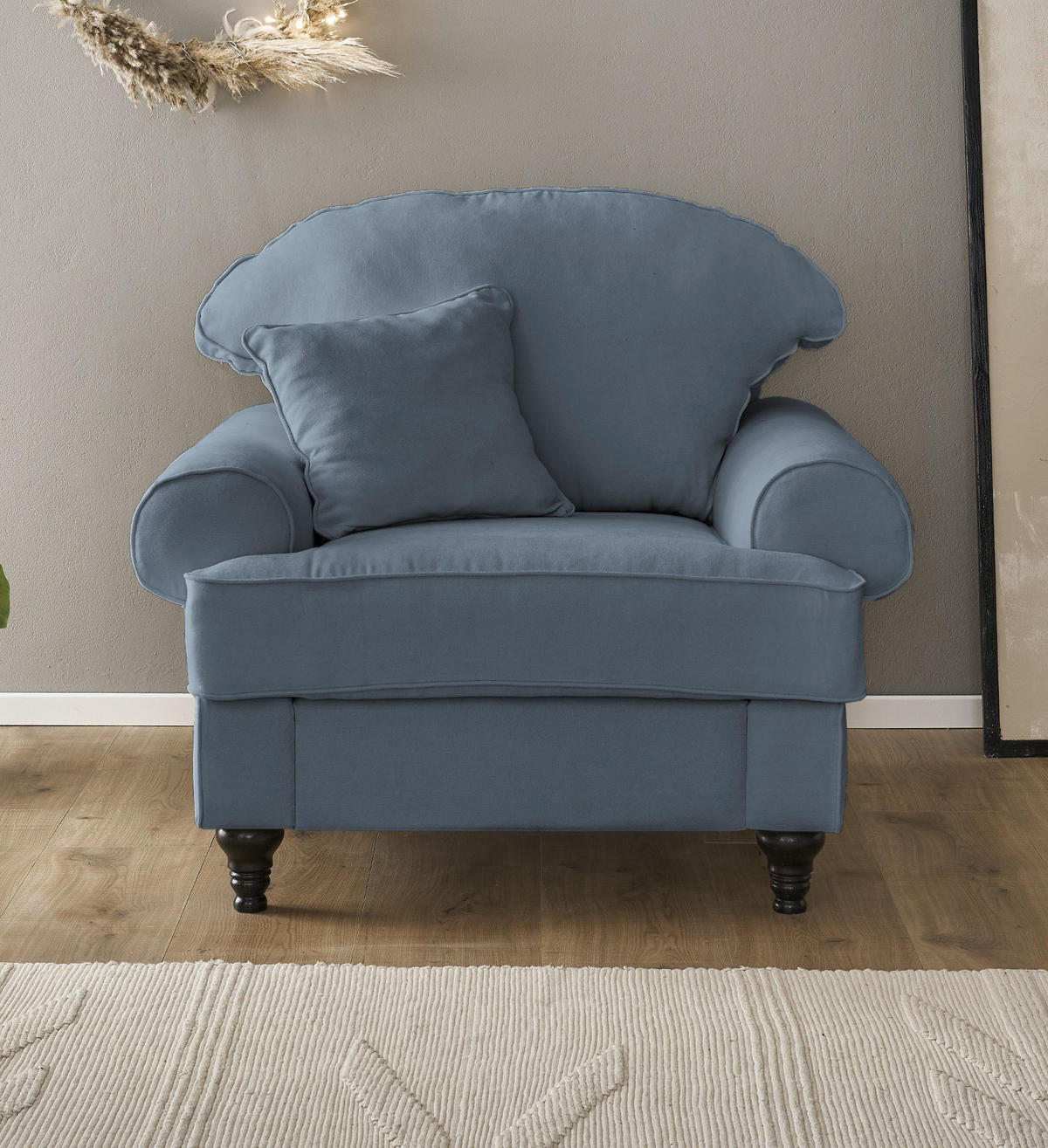 SESSEL blau Landhaus, Loungesessel 110 cm - Blau/Braun, Holz/Textil (110/95/100cm) - Furn.Design