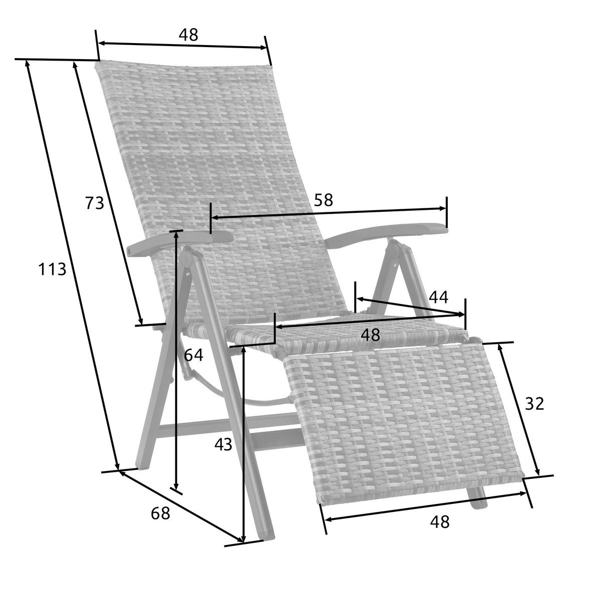 RATTANSTUHL Brisbane ,58 x 77 x 113 cm,grau - Grau, Kunststoff (58/113/77cm) - tectake