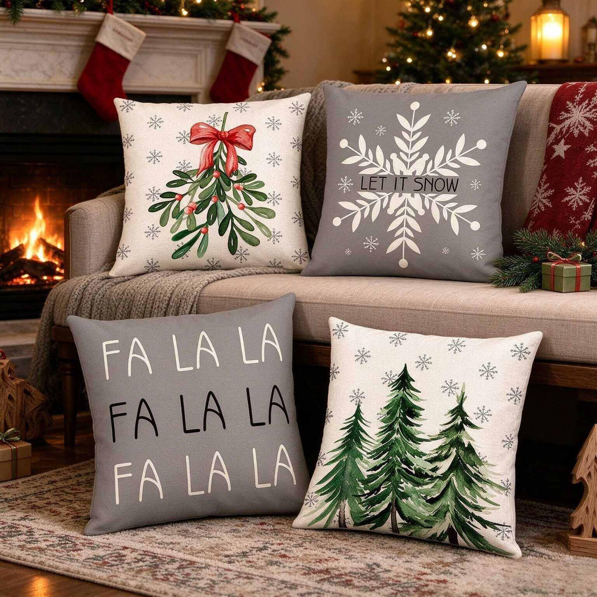 KISSENBEZUG – Weihnachtskissenbezug (Kissenfüllung nicht enthalten) – 45 x 45 cm – Multicolor(vier Stück) - Multicolor, Textil (45/45cm)