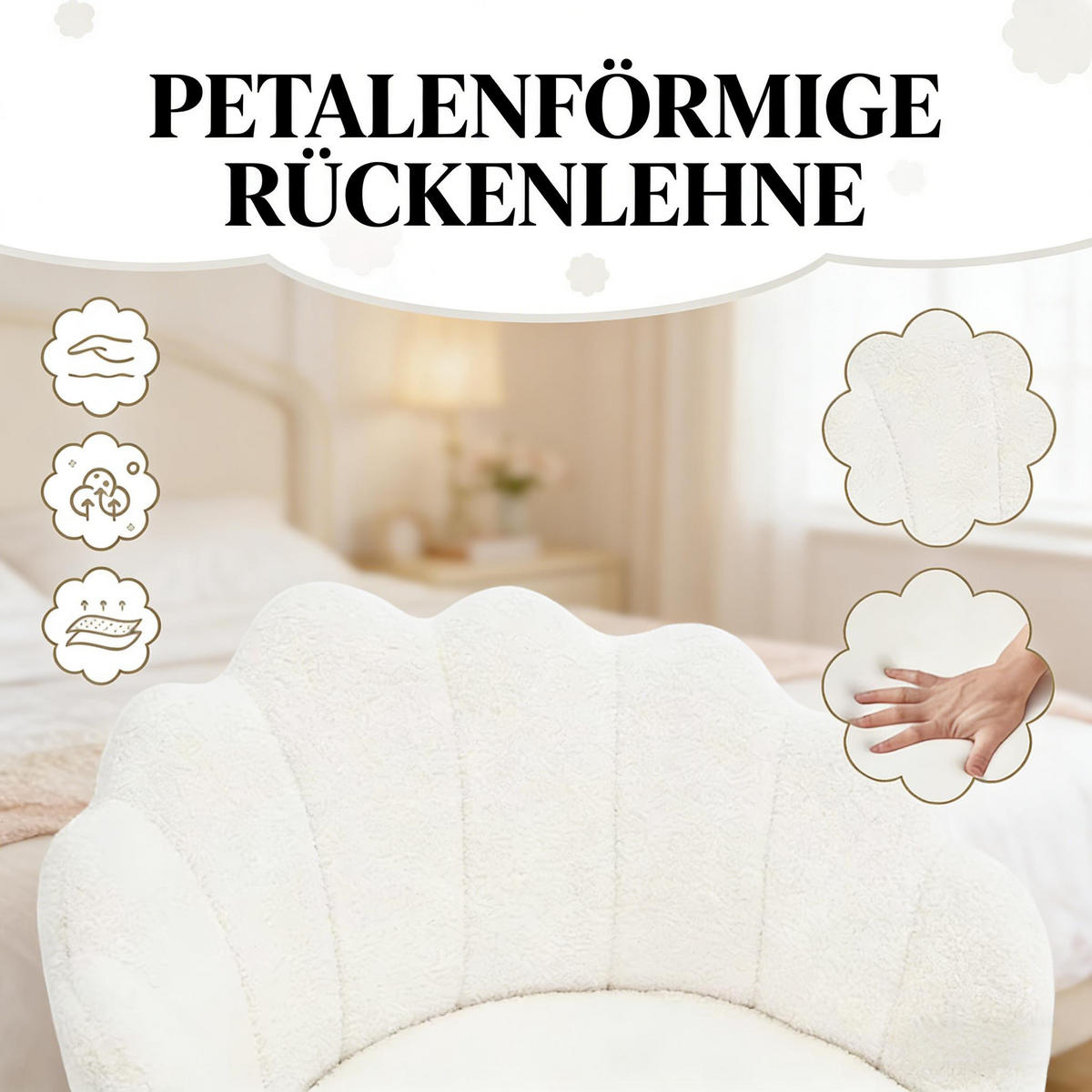 DREHSTUHL DE-40844 Blume-Blatt-Design höhenverstellbar Creme - Creme, Metall (37.5/81.5/55cm) - ComfortXL