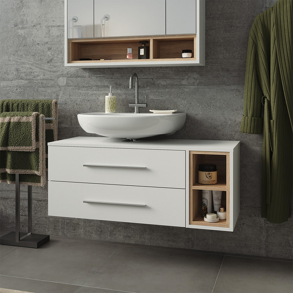 WASCHBECKENUNTERSCHRANK Beatrice, Weiß/Sonoma, 100 x 40 cm mit 2 Schubladen - Weiß/Sonoma Eiche, Holzwerkstoff (100/40/40cm) - Vicco