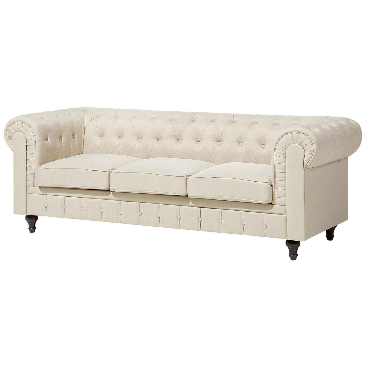 3-SITZER-SOFA Polsterbezug Beige Chesterfield - Beige, Textil (202/70/75cm) - Beliani