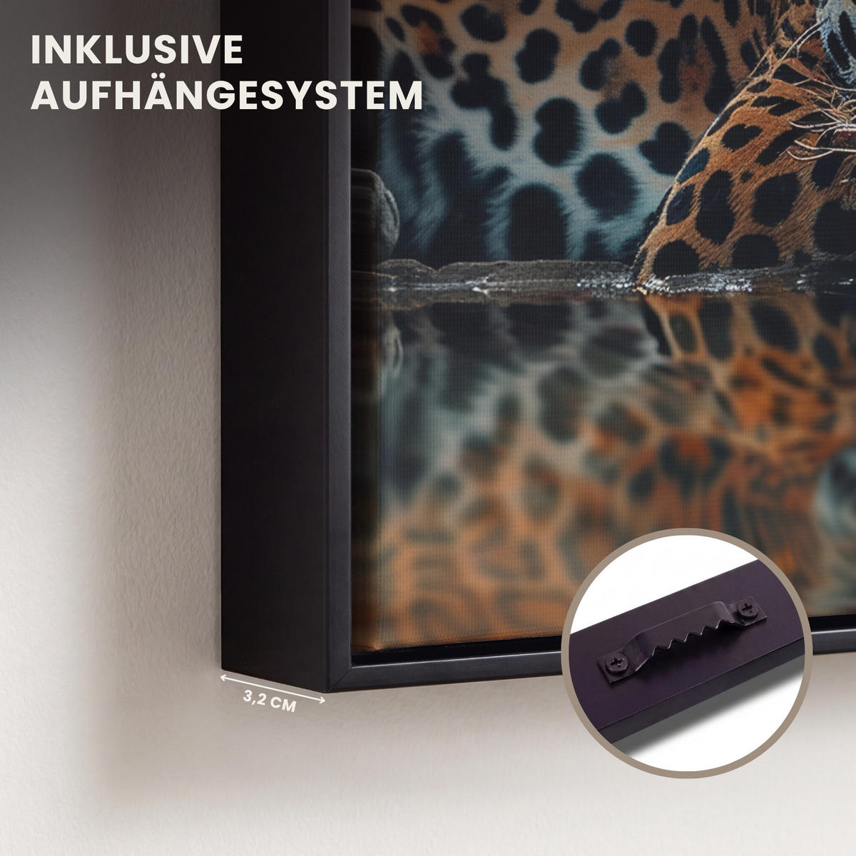 LEINWAND Bilder mit Rahmen - Natur - Leopard - Tier - Sonnenuntergang - Modern - 20x20 - Orange, Textil (20/20cm) - MuchoWow