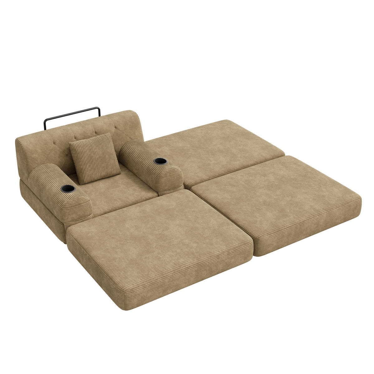 SCHLAFSESSEL mit Hocker und Liegefunktion, DE-42556, Khaki - Sandfarben, Textil (107/81/162cm) - ComfortXL