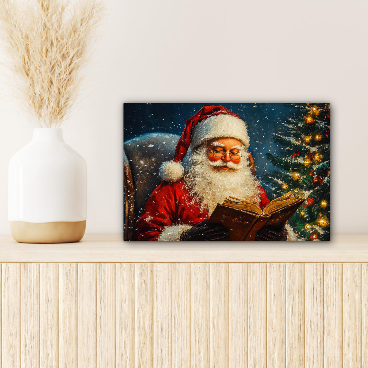 LEINWANDBILD Weihnachtsmann - Weihnachten - Winter - Weihnachtsbaum 30x20 cm - Bordeaux, Textil (30/20cm) - MuchoWow