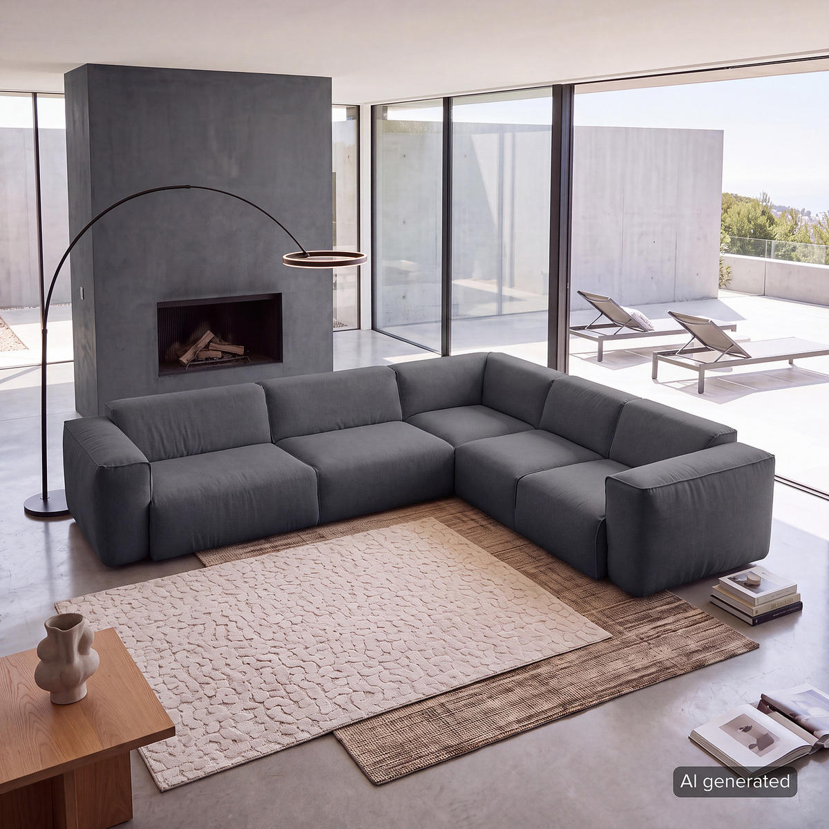 ECKSOFA mit Rundecke - Schwarz/Grau, Kunststoff/Textil (325/260cm) - home24