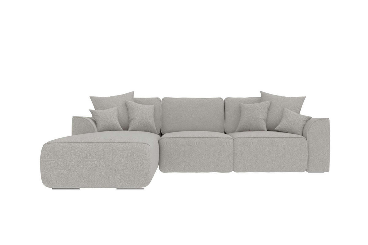 ECKSOFA GUSTO Strukturstoff Hellgrau Links inkl. Schlaffunktion - Chromfarben/Hellgrau, Kunststoff/Textil (194/295cm) - 99rooms