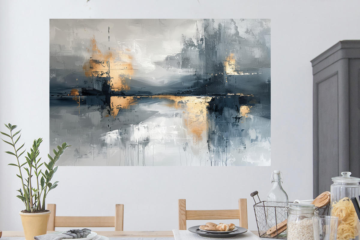 WANDTATTOO Kunst - Grau - Gold - Abstrakt 120x80 cm - Dunkelgrau, Kunststoff (120/80/0.1cm) - MuchoWow