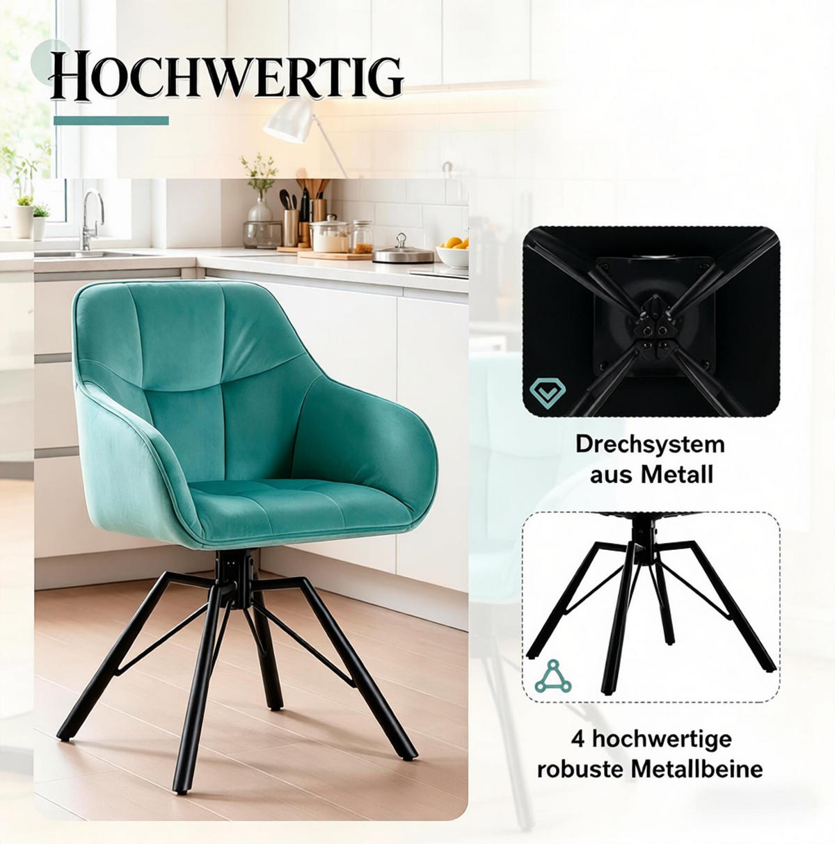 ARMLEHNSTUHL-SET DE-36126 2 Stück drehbar Grau - Türkis, Metall (54/82.5/57cm) - ComfortXL