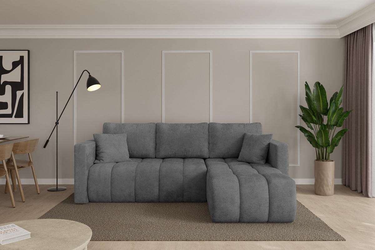 ROHOVÁ SEDAČKA s funkcí spaní, otoman vpravo GARD-L 226x146x85 tmavě šedá manšestr - černá/tmavě šedá, kompozitní dřevo/textil (226/146cm) - ALTDECOR