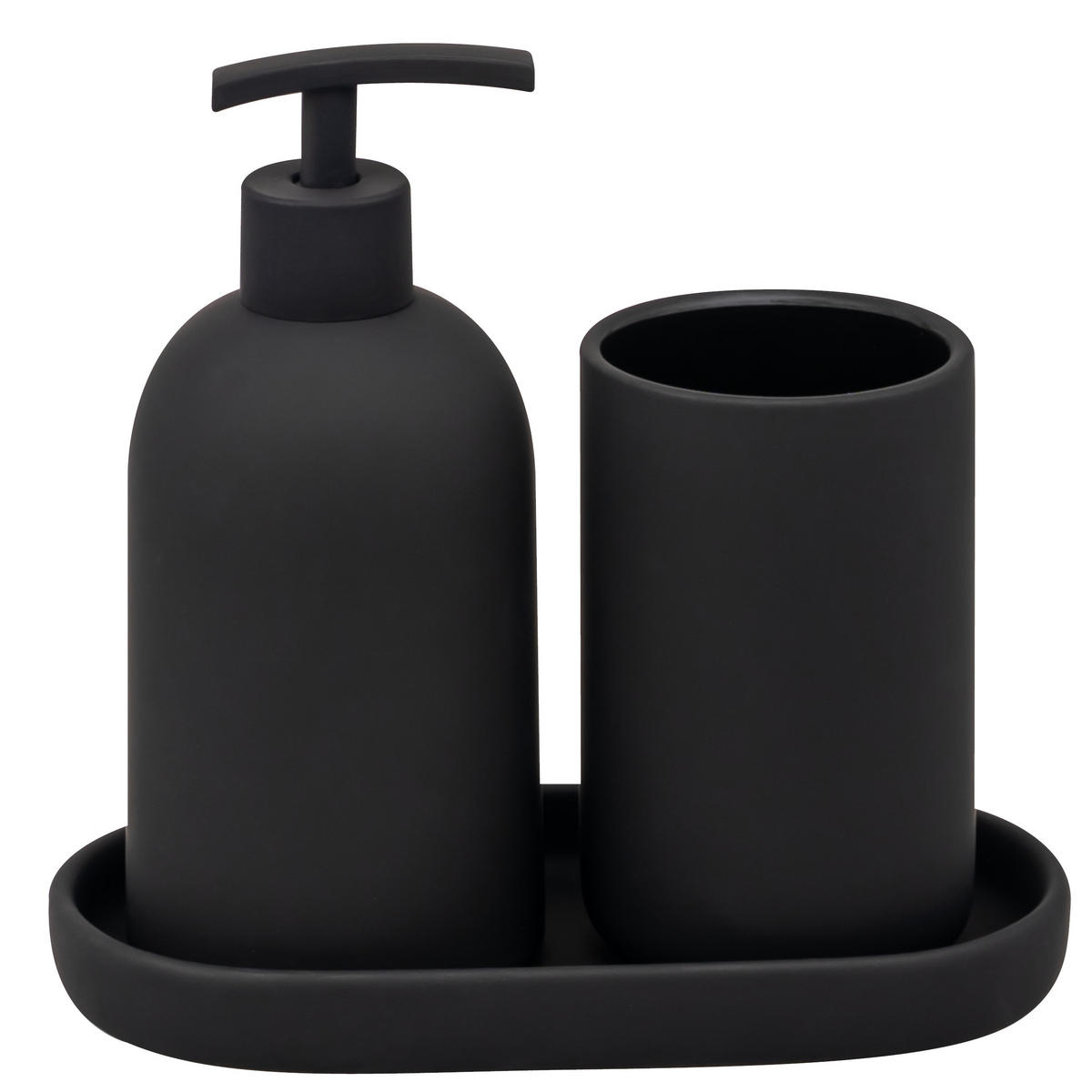 BAD-ACCESSOIRES-SET CERANO, Soft-Touch, schwarz - Schwarz, Keramik (8/18/8cm) - eluno