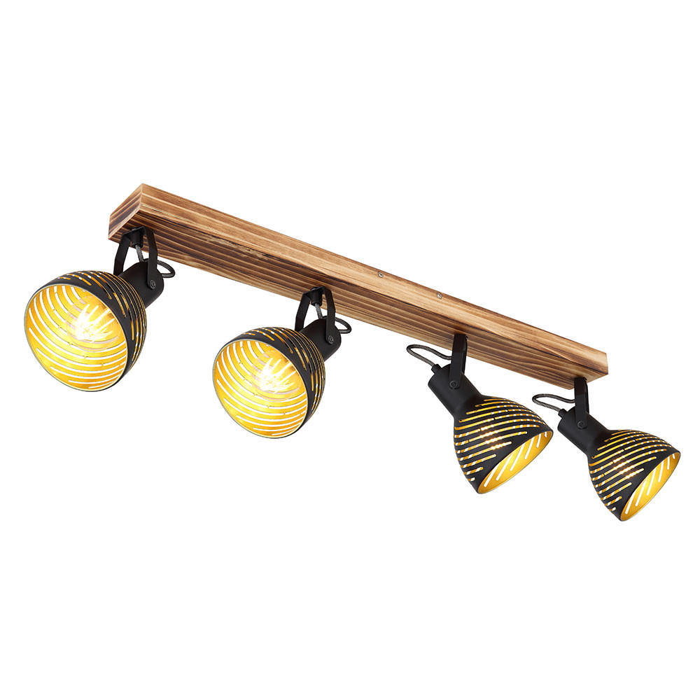 DECKENLEUCHTE Holz Metall Braun Schwarz Gold - Braun, Holz (80/12.5/25cm) - Globo Lighting